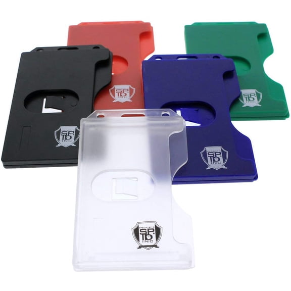 Bulk 50 Pack - Hard Plastic Badge Holder Vertical - Side Load 2 Card Protector - Multiple Card ID Badge Holders - Heavy Duty Rigid/Hard Plastic by Specialist ID (Assorted Colors)