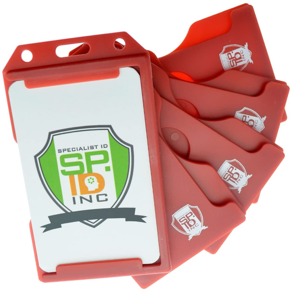 Bulk 50 Pack - Red Hard Plastic Badge Holder Vertical - Side Load 2 Card Protector - Multiple Card ID Badge Holders - Heavy Duty Rigid/Hard Plastic by Specialist ID (Red)