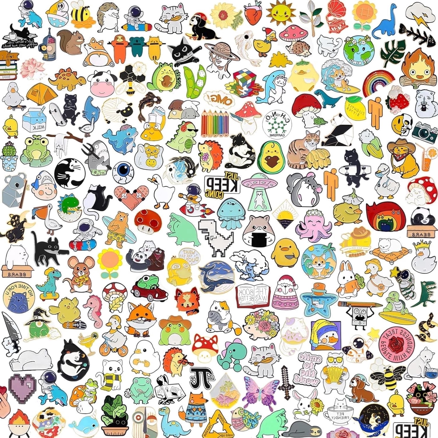 Bulk 50 Pcs Mixed Enamel Pins Set - Random Cute Animal, Plant & Food ...