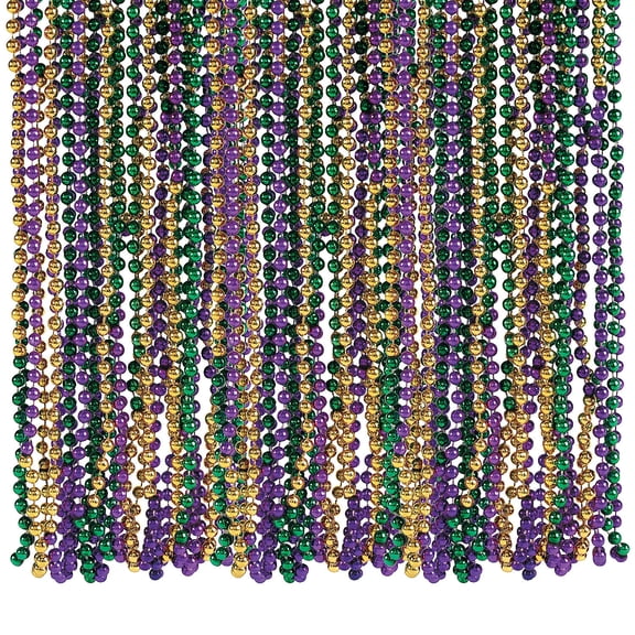 Bulk 576 Pieces Metallic Tri-Color Mardi Gras Bead Necklaces