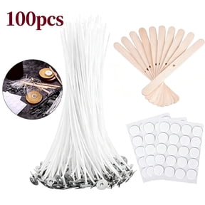 Bulk 6-Inch Candle Wicks - 100 Pcs with Wick Stickers & Centering Device for Soy/Beeswax Candle Making