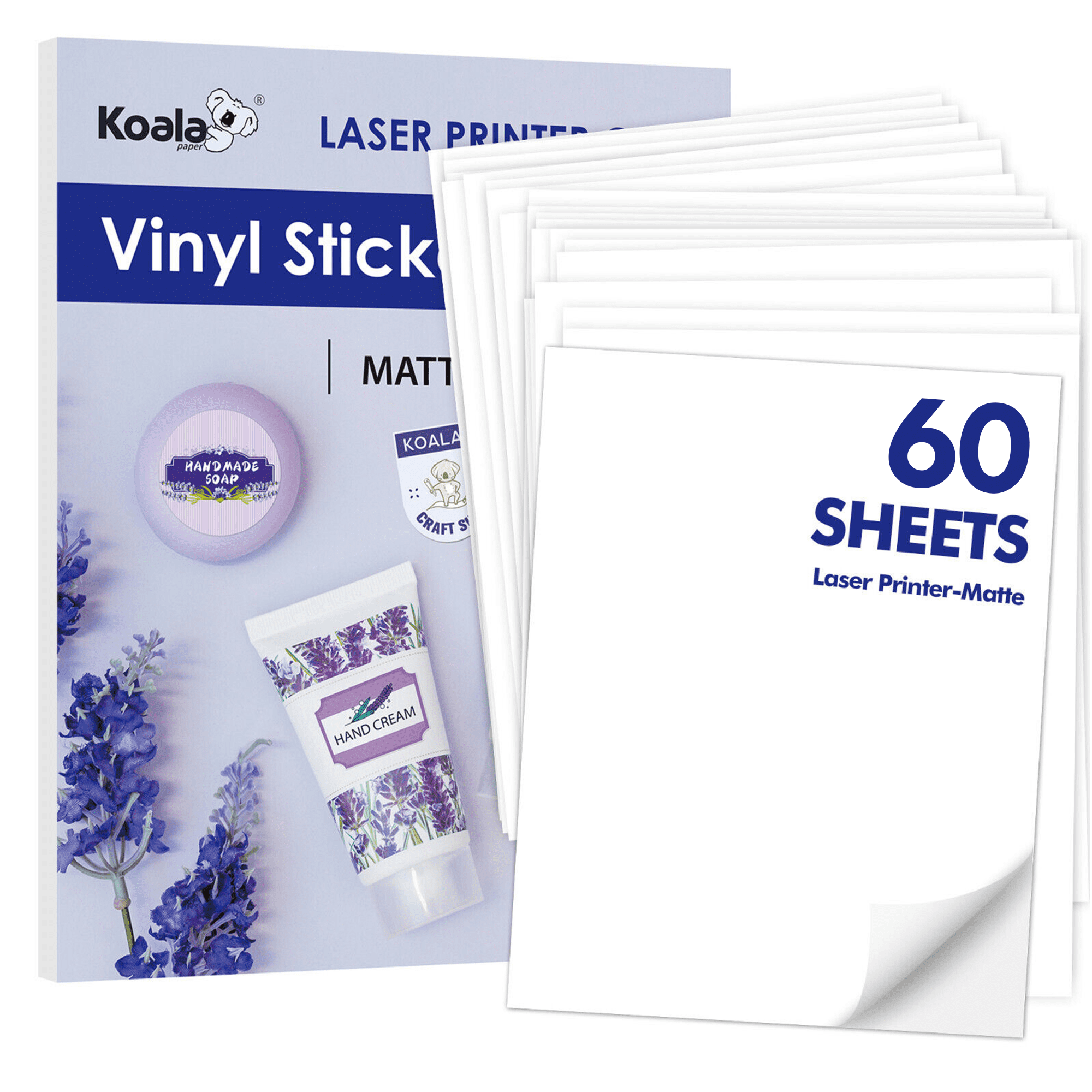 Bulk 60 Sheets Koala Printable Vinyl Sticker Paper Matte White