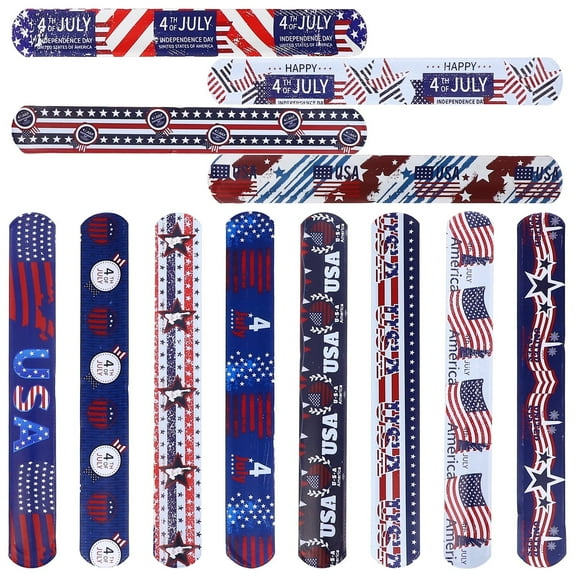 Bulk All Ages Prizes, 4Th of July Toys, Toys for Student, Bulk Party Favors, All Ages ' Party Supplies, Patriotic Slap Bracelets, 1X8 In, Red White Blue, 12 Pc