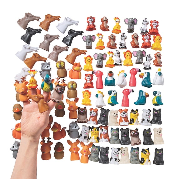 Bulk Animal Finger Puppet Assortment, Toys, Party Supplies, 96 Pieces