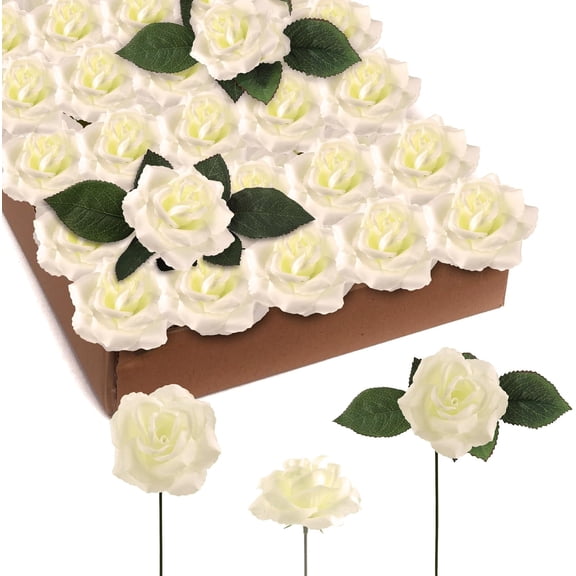 Bulk Artificial Cream White Rose Heads – 400 Count (8 Packs of 50), 3-Inch Real Touch Silk Flowers for Weddings, DIY Crafts & Floral Design