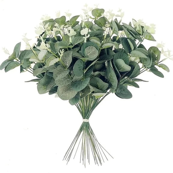 Bulk Artificial Eucalyptus Leaf Stems, Fabric Faux Silver Dollar Eucalyptus Bundle, Bendable Fake Greenery Sprigs, for Home Vase Decor Wedding Bouquet Floral Arrangement DIY Crafts