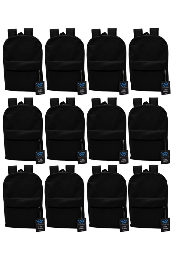 Bulk Backpacks, 12 Pack 17" Zippered Lightweight Outdoor Travel Gym Corporate Events Bag