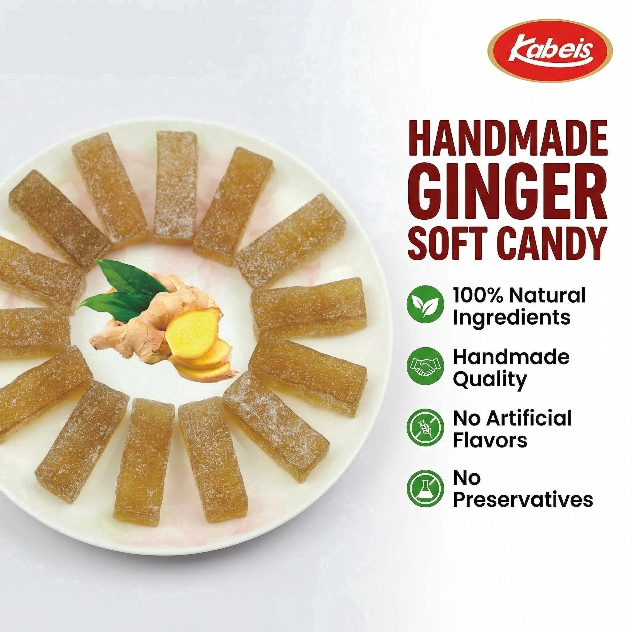 Kabeis Ginger Flavored Chews Chewy Gummy Candy Party Size – 14.46 oz Bulk Bag