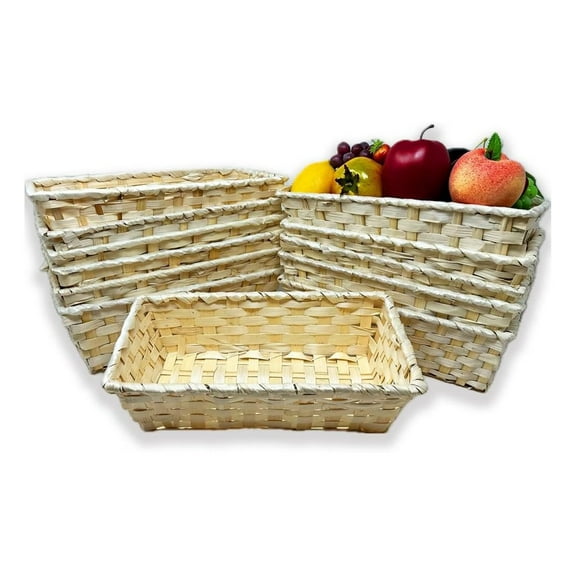 Bulk Basket Supply - 12 Pack Natural Slim Rectangular Bamboo 12" Tray Bread Bowl Multipurpose Gift Food Storage Decorative Basket Set