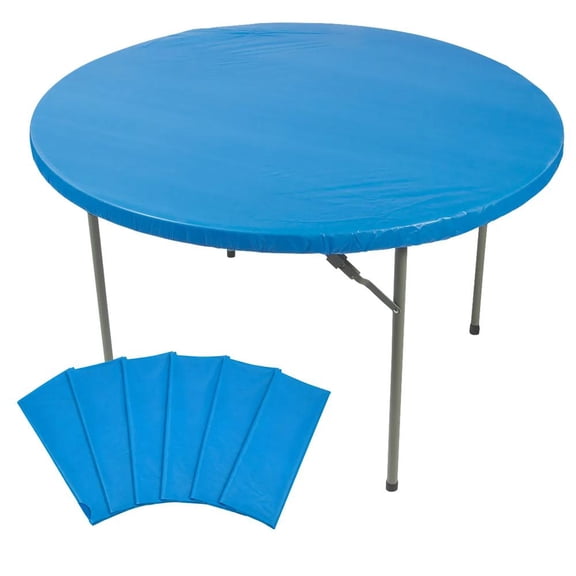 Bulk Blue Fitted Round Disposable Plastic 5 ft Tablecloths  6 pc