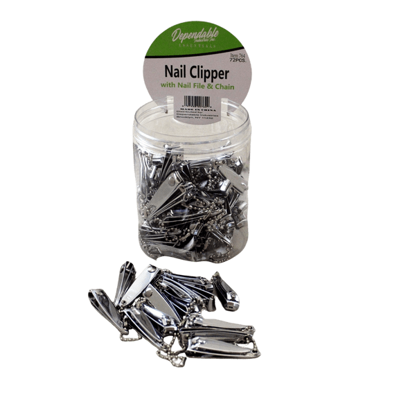 Bulk Buy: 72 Stainless Steel Nail Clippers with Fold-Out File & Keychain in Plastic Screw Top Jar - Durable & Portable