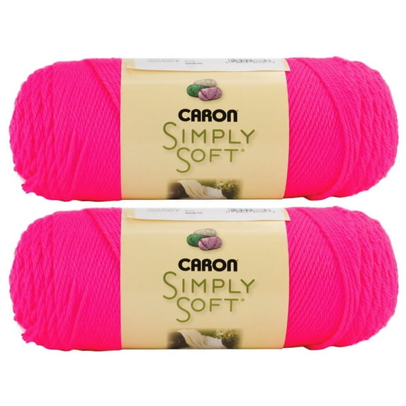 Bulk Buy: Yarn Solids (2-pack) (Neon Pink), 2 skeins of Caron simply soft yarn. 12 ounces/630yds (340.2g/576m) per 2-pk By Caron Simply Soft
