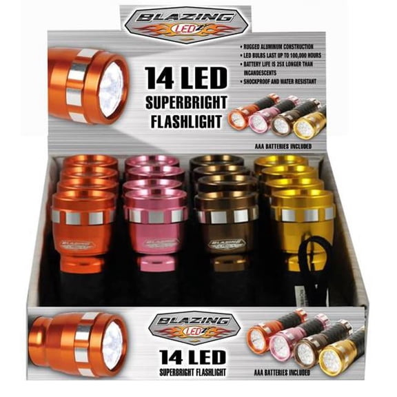 Bulk Buys Blazing LEDz Cool Colors 14 LED Flashlight - Case of 16