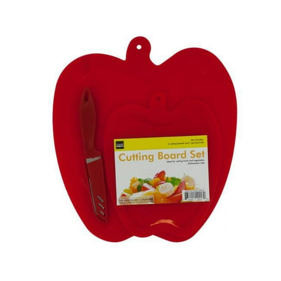 Bulk Buys OF976-4 Apple Shape Cutting Boards Knife Set, 4 Piece