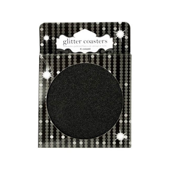 Bulk Buys PC193-96 Black Glitz Glitter Coasters, 96 Piece