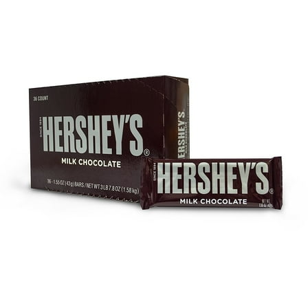 Bulk Candy HERSHEY'S 1.55oz Milk Chocolate Bars - 36 Count Box (1 Box) - Cold Packaging