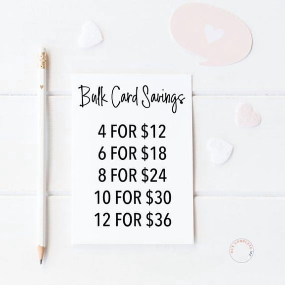 Bulk Card Savings Chart  Affordable Cards Options for Every Occasion  Save More with Multiple Purchases  Perfect for Events, Anniversaries, or Celebrations