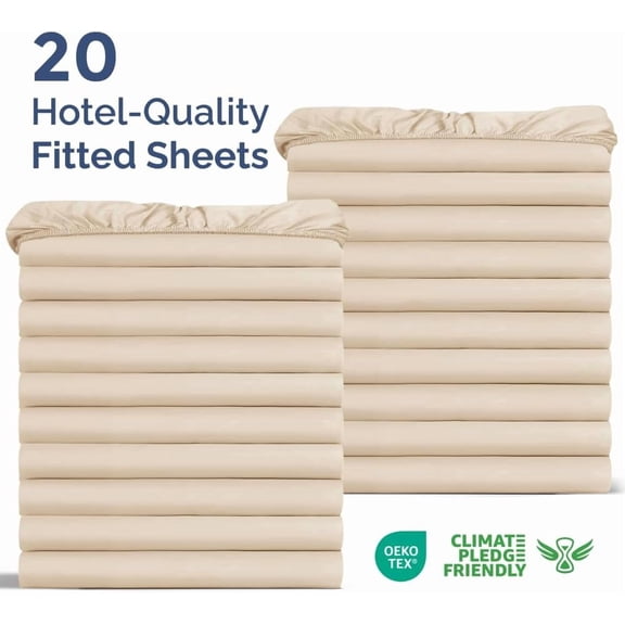 Bulk Case Pack of 20 Fitted Sheets - (20) Twin Size Fitted Sheets with Deep Pockets - Wholesale Bulk Bedding for Hotels, Spas & Airbnbs - Breathable & Cooling - Soft and Wrinkle Free - (Twin, Wheat)