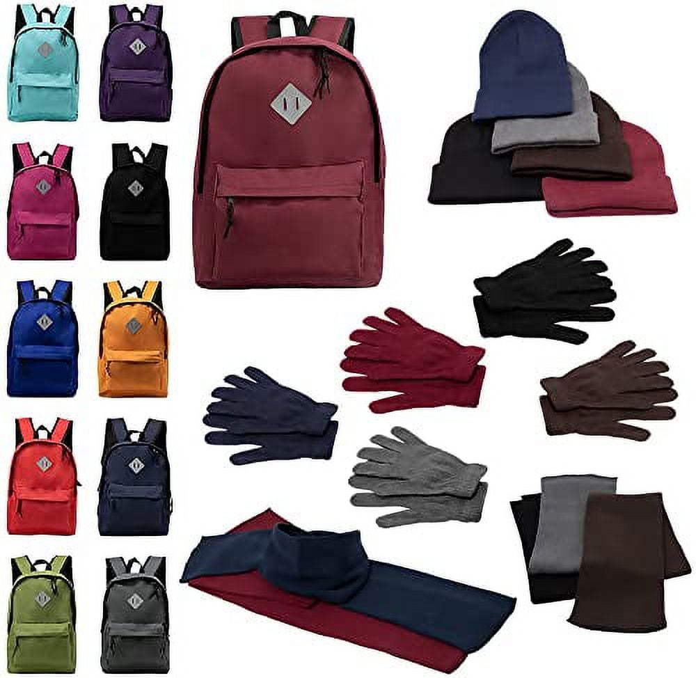 Bulk Case of 12 Backpacks and 12 Winter Item Sets Wholesale Care