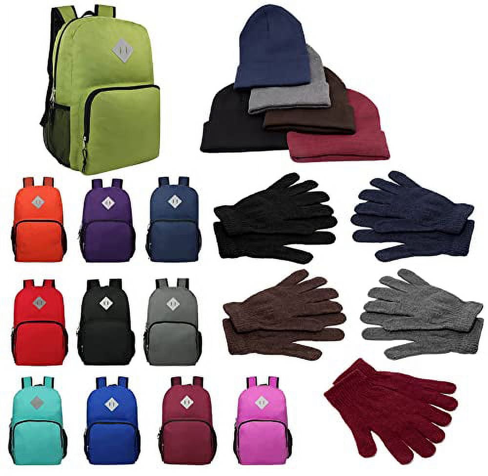 Bulk Case of 12 Backpacks and 12 Winter Item Sets Wholesale Care