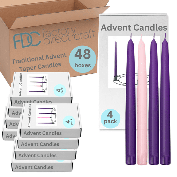 Bulk Case of 192 Traditional Advent Taper Candles - Light up your Christmas season with the warm glow of tradition