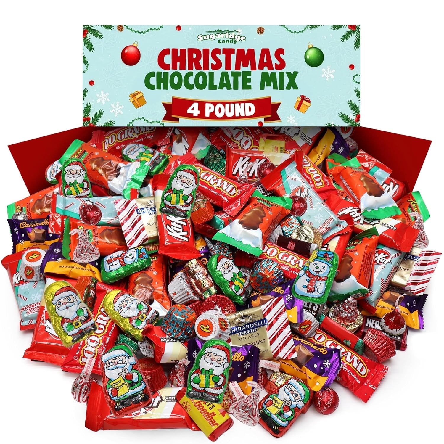 Bulk Christmas Chocolate Mix 4 LB Assorted Christmas Chocolate Candy Variety Pack with Individually Wrapped Chocolates for Parties Stockings Gift Bags