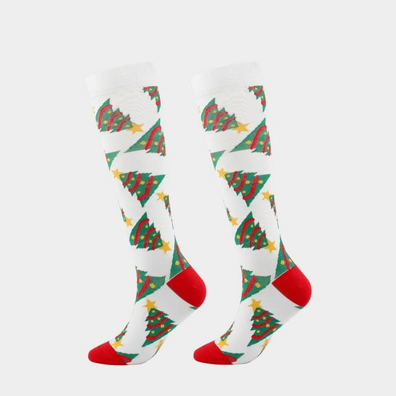 Bulk Christmas Stockings Men and Women Compression Socks Calf Knee High Cartoon Christmas Print Socks Warm Pressure Stockings