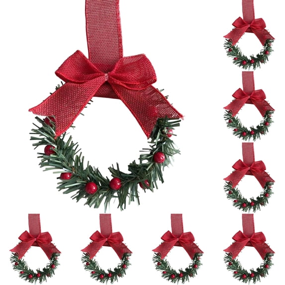 Bulk Christmas Wreaths 10PC, 8.66 Inch Norfolk Pine Greenery Rings with Red Berries and Ribbon Bows, Holiday Decor Set