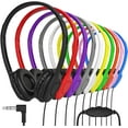 thumbnail image 1 of Bulk Classroom Student Headphones with Volume Control, On Ear Stereo Headphones with Faux Leather Cushions for Kids Online Learning, Library, School, Airplane, Travel - 3.5mm Plug - 20 Pack, 1 of 8