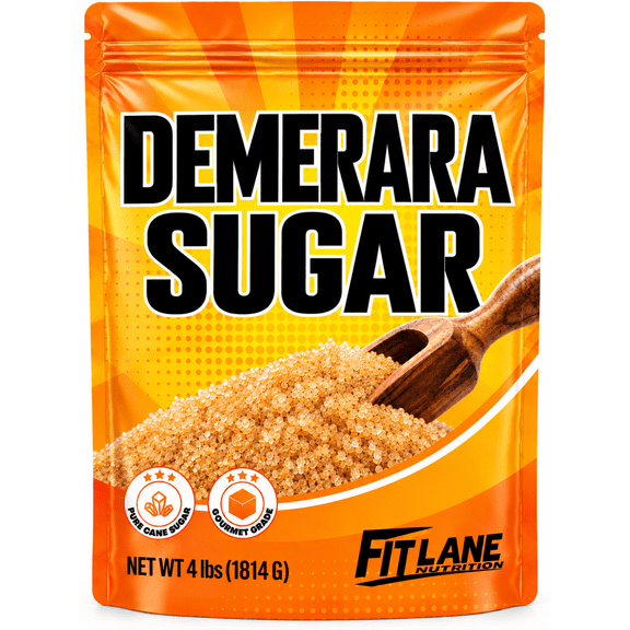 Bulk Demerara Sugar 4 lbs. Pure Unrefined Brown Crystals for Baking and Cooking. Value Size Bag.