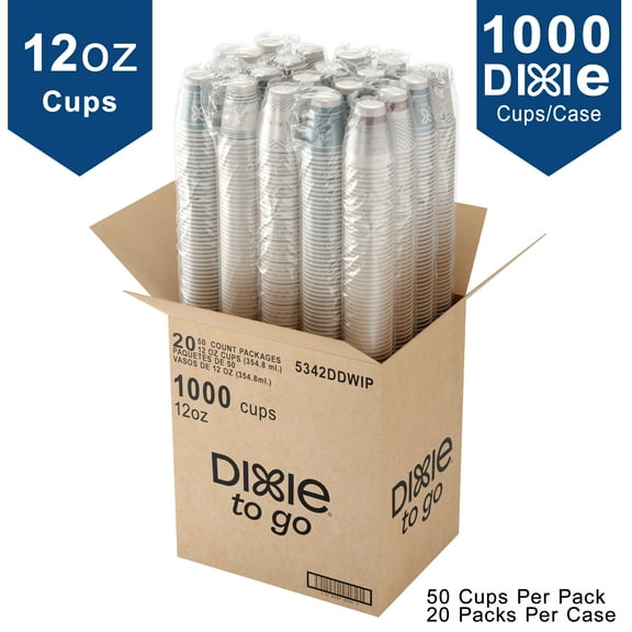 Bulk Dixie To Go Disposable Paper Cups, 12 oz, 1000 Count (20 Packages Of 50)