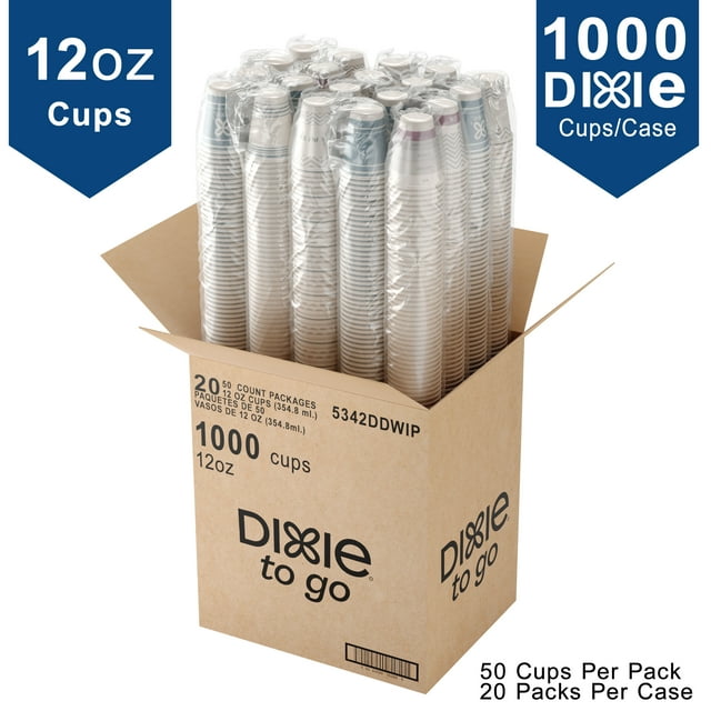 Dixie To Go Disposable Coffee Paper Cups, NonSlip Grip, 12 oz, Bulk