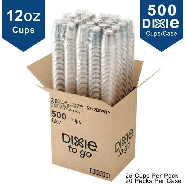 Bulk Dixie To Go Disposable Paper Cups, 12 oz, 500 Count (20 Packages