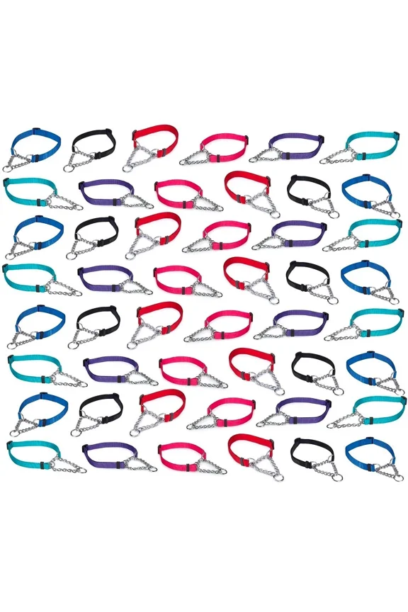 Bulk Dog Collars 50 Adjustable Chain Martingales Assorted Color Rescue Shelter (Medium - 16 to 24 Inch)