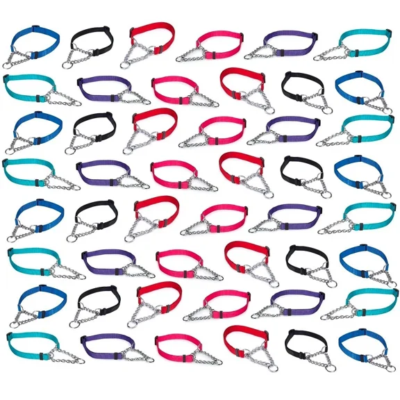Bulk Dog Collars 50 Adjustable Chain Martingales Assorted Color Rescue Shelter (Small - 13 to 18 Inch)