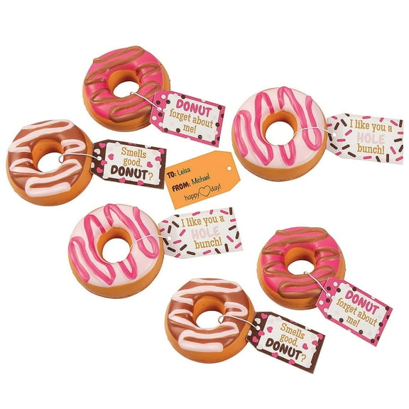 Bulk Donut-Scented Slow-Rising Squishies Valentine Exchanges with Card for 24