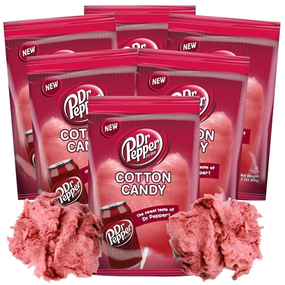 Bulk Dr. Pepper Cotton Candy, Individually Bagged, Soda Flavored, 3.1 Ounces Each, Pack of 6