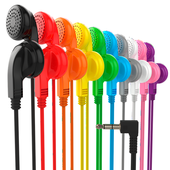 Bulk Earbud Headphones 200 Packs for Classroom Kids, Wholesale Multi Colored Earphones Individually Bagged for Students, School, Library, Museums