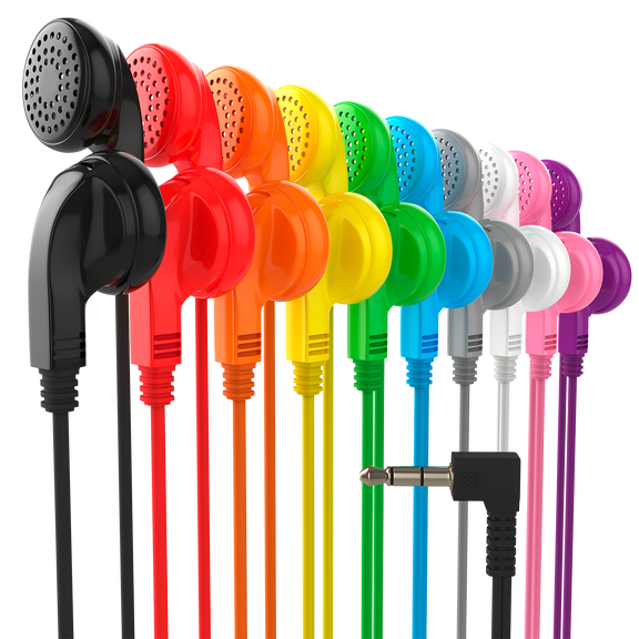 Bulk Earbud Headphones 50 Packs for Classroom Kids, Wholesale Multi Colored Earphones Individually Bagged for Students, School, Library, Museums