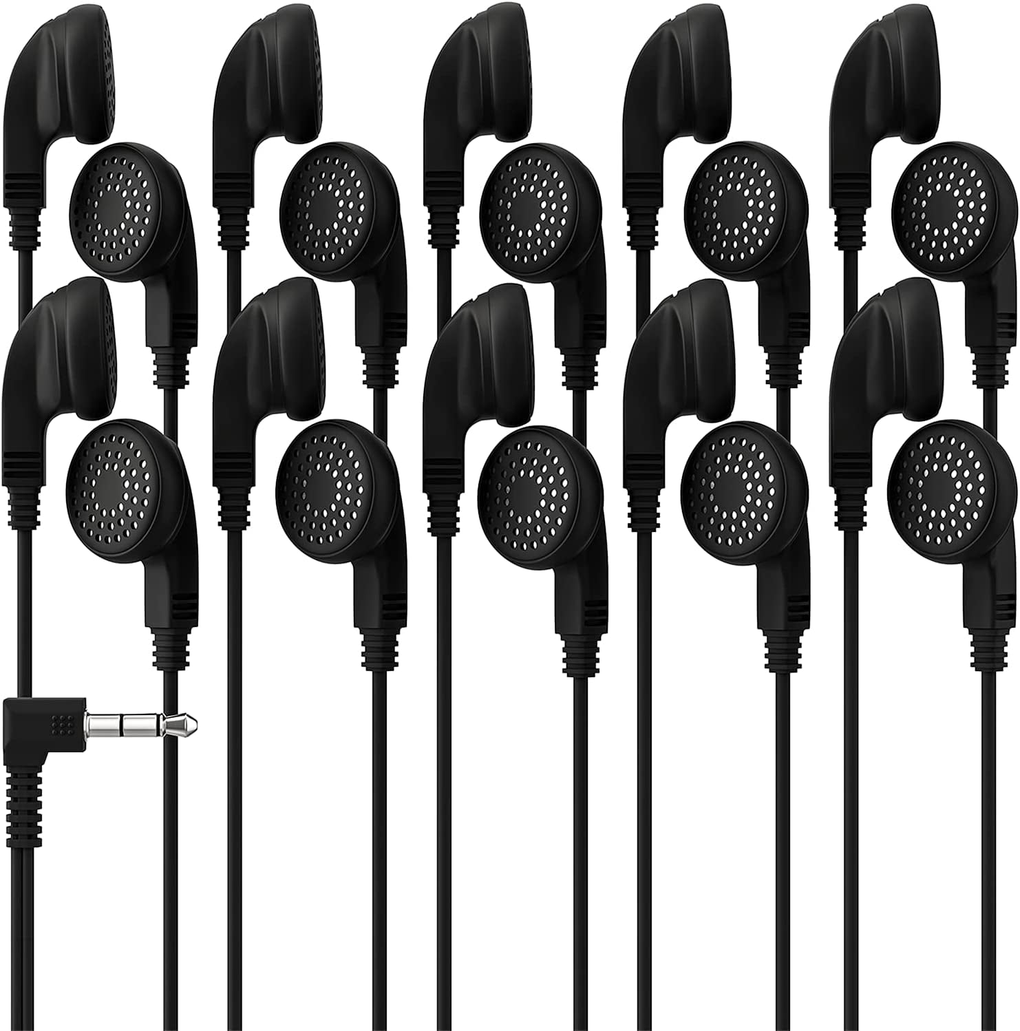 Bulk Earbuds Earbud Headphones Wholesale Ear Buds in Classroom Disposable Earphones Lot Kids Pack for Headphone Set Over Black Multipack of Student School Supplies Mp3 Wrapped Black (100 Pack)