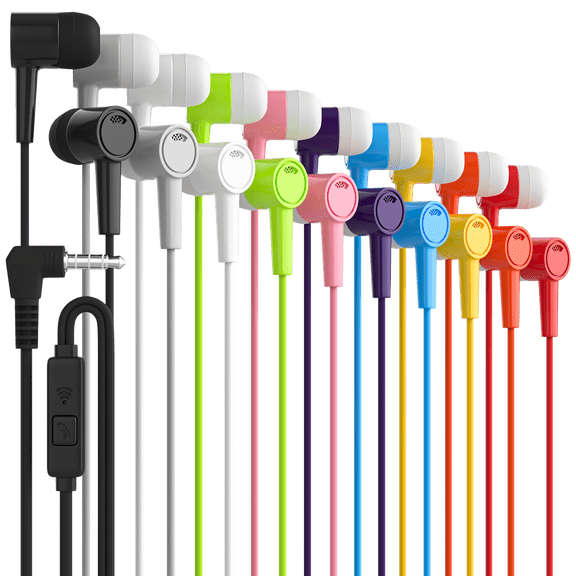 Bulk Earbuds with Microphone, Wired in-Ear Earbuds with 3.5 mm Headphone Plug Compatible with iPhone, Android Smartphones, Laptops, PCs, Chromebook, Gaming Walkman (50 Pack, Multi Color)