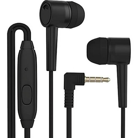 Bulk Earbuds with Microphone, 3.5 mm Headphone Plug, Remote, in-Ear, Wired, 4ft Tangle-Free Cord - 100 Pack - Black