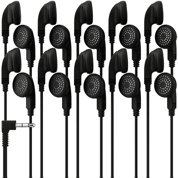 Bulk Earphones Earbuds Headphones Wholesale Lot Inexpensive Disposable Replacement for Kids Individually Bagged for School Classroom Students (10 Pack, Black)