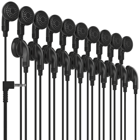 Bulk Earphones Earbuds Headphones Wholesale Lot Inexpensive Disposable Replacement for Kids Individually Bagged for School Classroom Students (30 Pack, Blue)