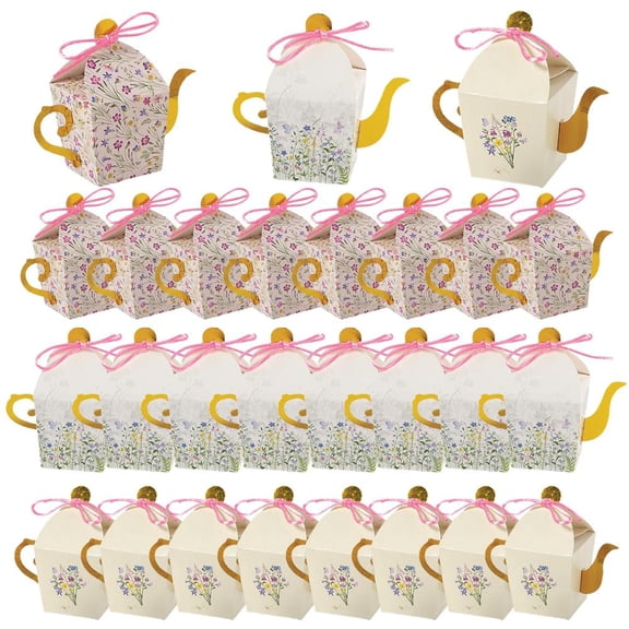 Bulk Elegant Garden Floral Tea Kettle Treat Boxes with Gold Foil Trim - 24 pc