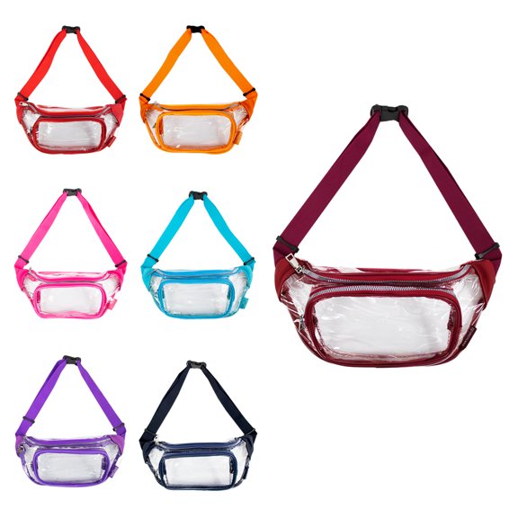 Bulk Fanny Packs Clear Transparent Waist Travel Packs in Assorted Colors - Wholesale Case of 24