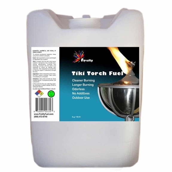 Firefly Bulk Tiki Torch Fuel, Odorless, Less Smoke, Long Burn, 5 Gallon