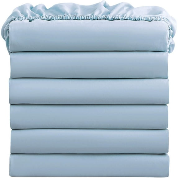 Bulk Fitted Sheets Pack of 12 Piece, Light Blue Fitted Bed Sheets 54" X 75" X 6" Inch Deep Pocket, Soft 400 Thread Count & 100% Cotton Full Classic Sheets for Hospital Use/Homes/Hotels Purpose.