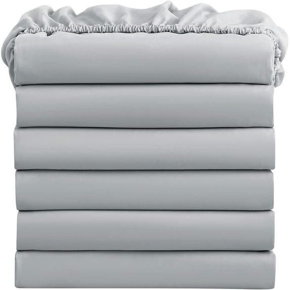 Bulk Fitted Sheets Pack of 12 Piece, Light Grey Fitted Bed Sheets 54" X 84" X 14" Inch Deep Pocket, Soft 400 Thread Count & 100% Cotton Full-XXL Classic Sheets for Hospital Use/Homes/Hotels Purpose.
