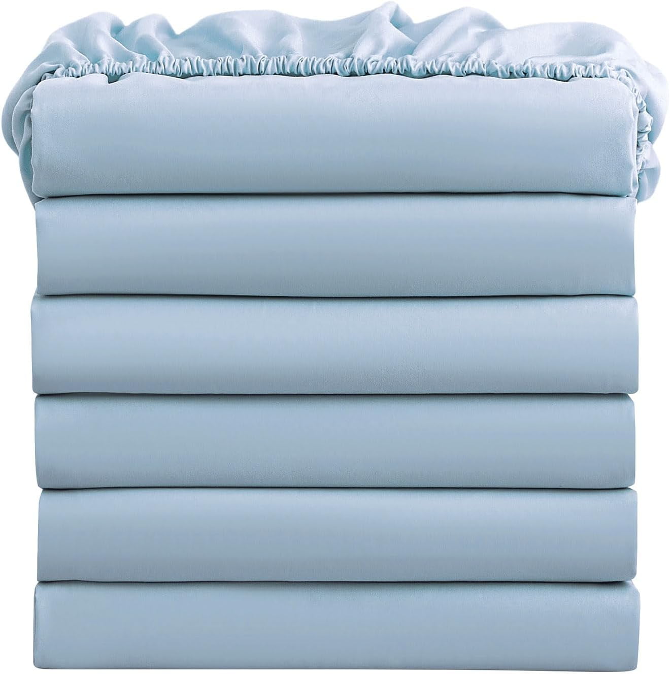Bulk Fitted Sheets Pack of 4 Piece, Light Blue Fitted Bed Sheets 60" X